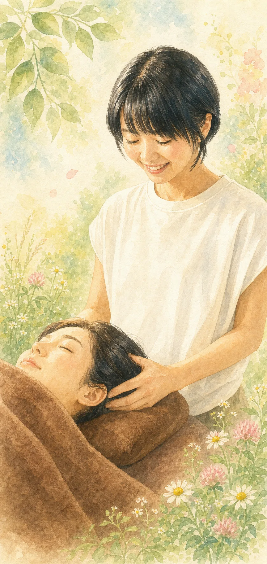 ヘッドケアで頭まわりをゆるめるイラスト
